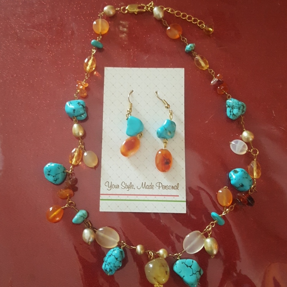 Turquoise & Stone necklace & earrings est